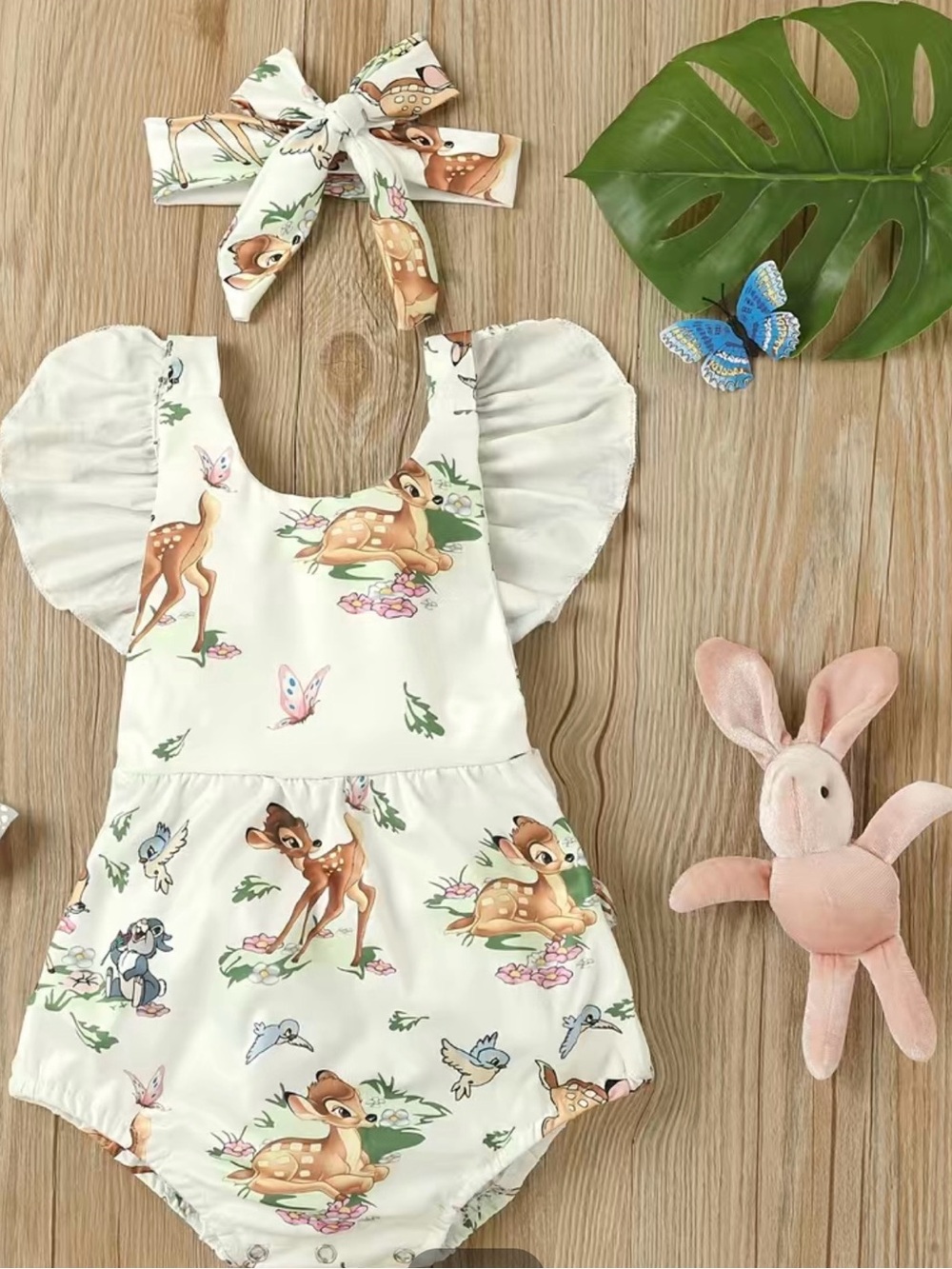 Baby Floral Deer Romper with Headband - Cream & Pastel, Size 2T, NWOT 🦌